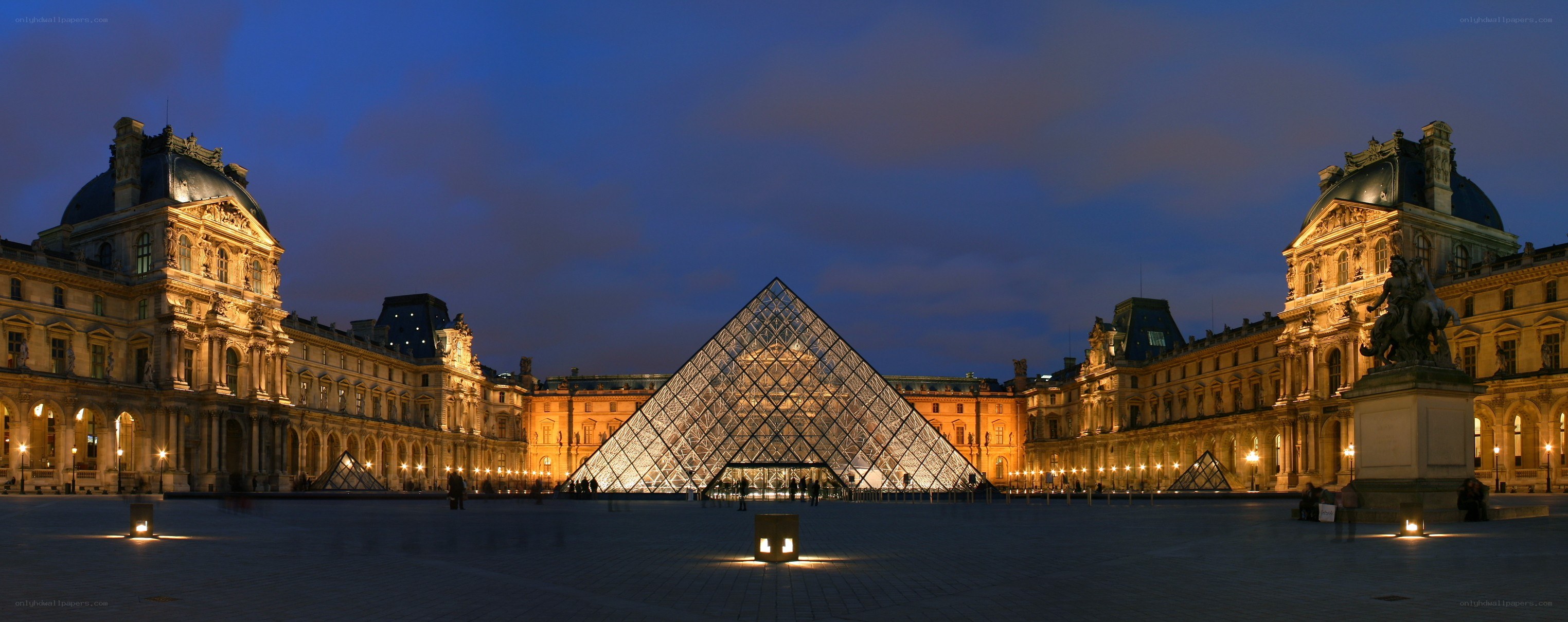Louvre Pyramid at dusk