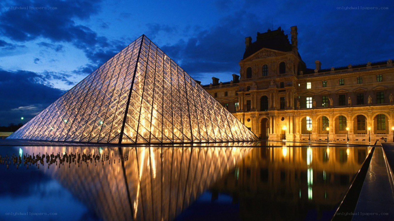 Louvre Pyramid at dusk