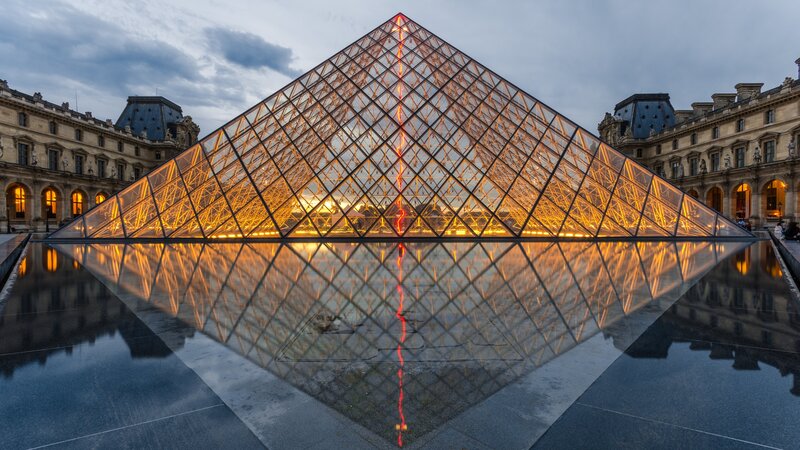 Louvre Pyramid at Dusk — Gold