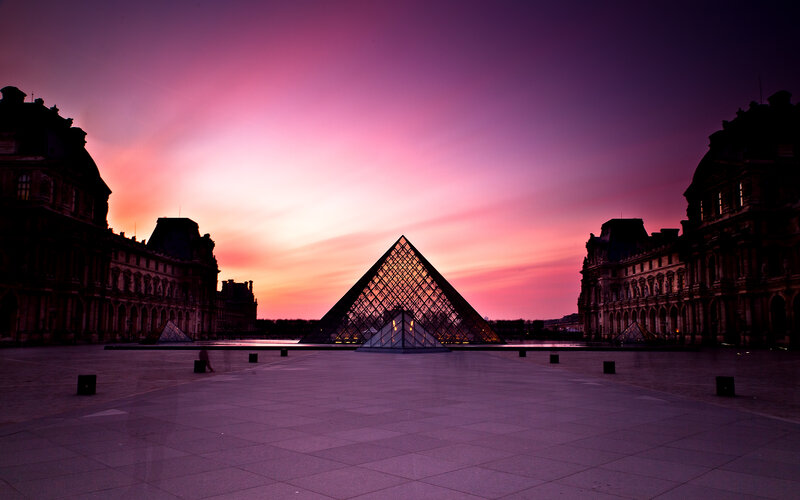 Louvre Pyramid at Dusk — Purple, Dramatic