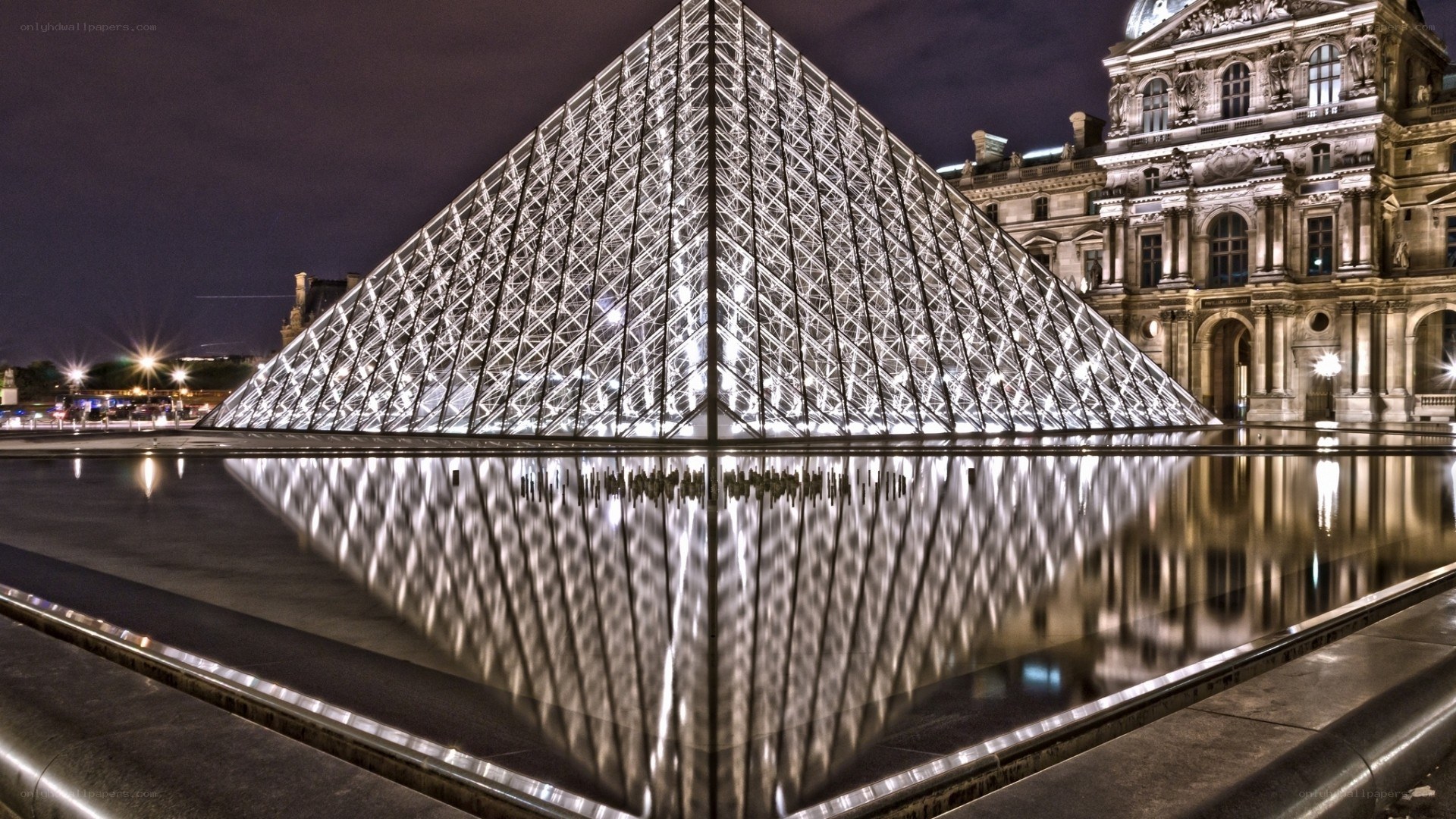 Louvre Pyramid at night