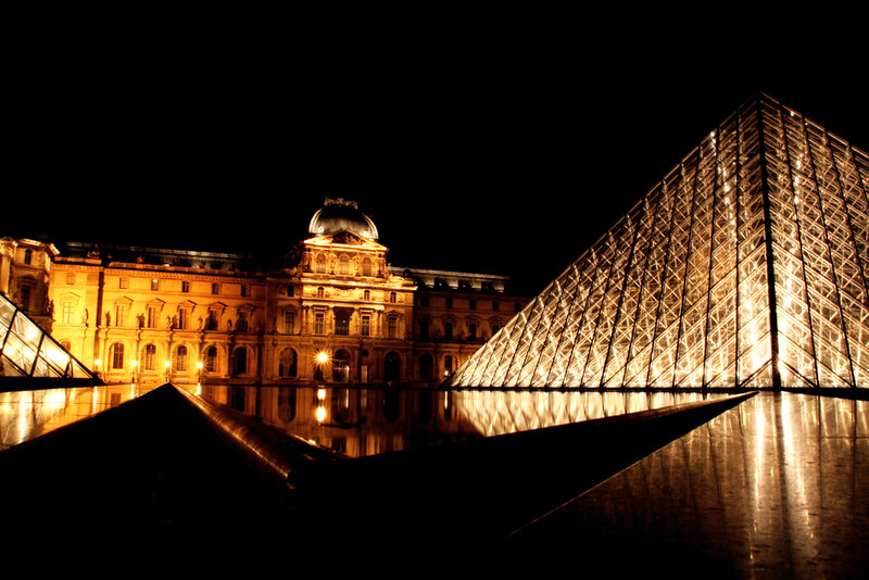 Louvre Pyramid at Night — Black, Dramatic
