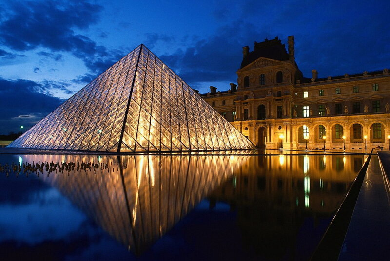 Louvre Pyramid at Night — Blue, Serene