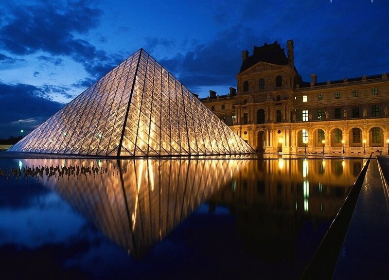 Louvre Pyramid at Night — Blue