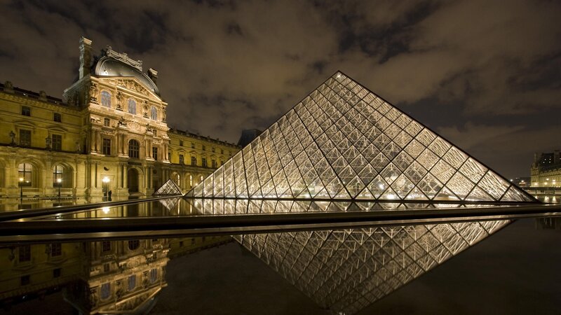 Louvre Pyramid at Night — Dramatic