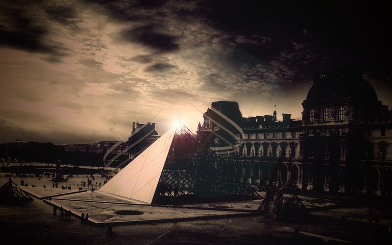 Louvre Pyramid at Sunset — Brown, Dramatic