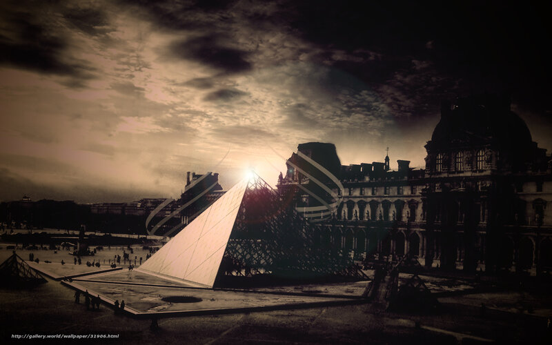 Louvre Pyramid at Sunset