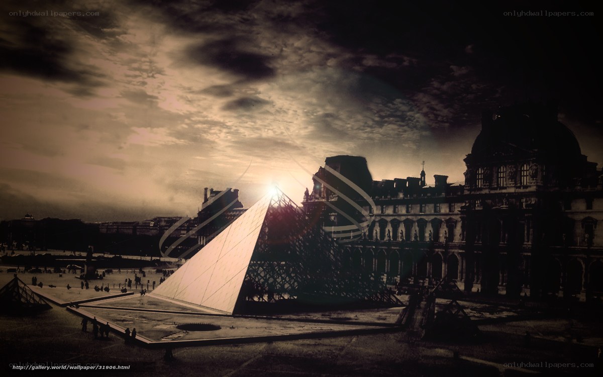 Louvre Pyramid at Sunset
