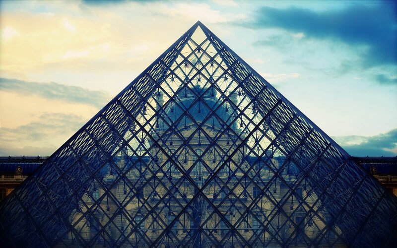 Louvre Pyramid — Blue, Dramatic, Sunset