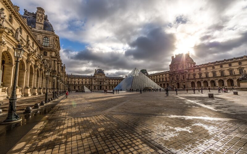 Louvre Pyramid Courtyard — Gray