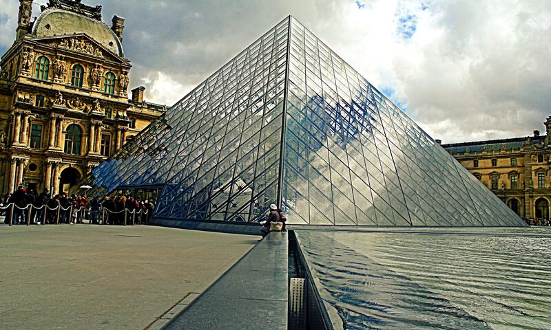 Louvre Pyramid — Gray, Dramatic, Afternoon, Photograph, Building