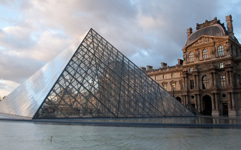 Louvre Pyramid — Gray, Dramatic, Sunset