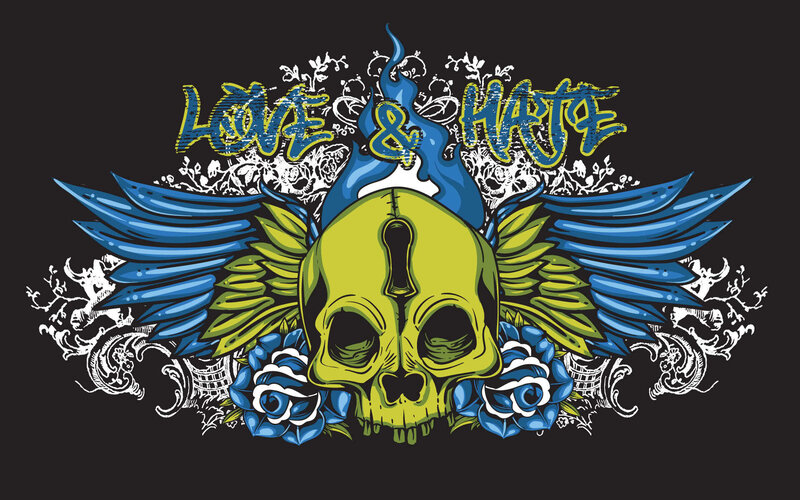 Love and Hate skull design