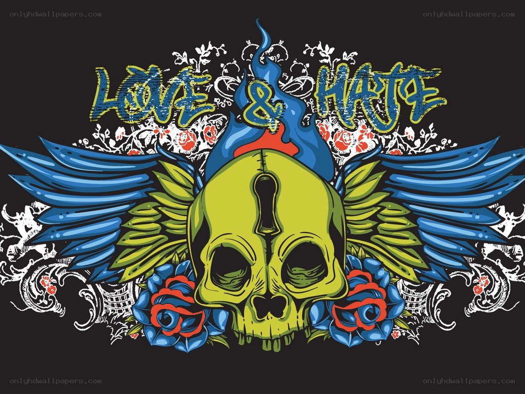Love and Hate skull design