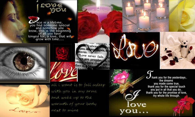 Love collage with roses and candles