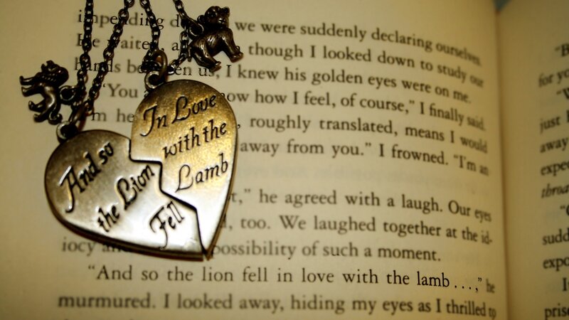 love heart necklace on book