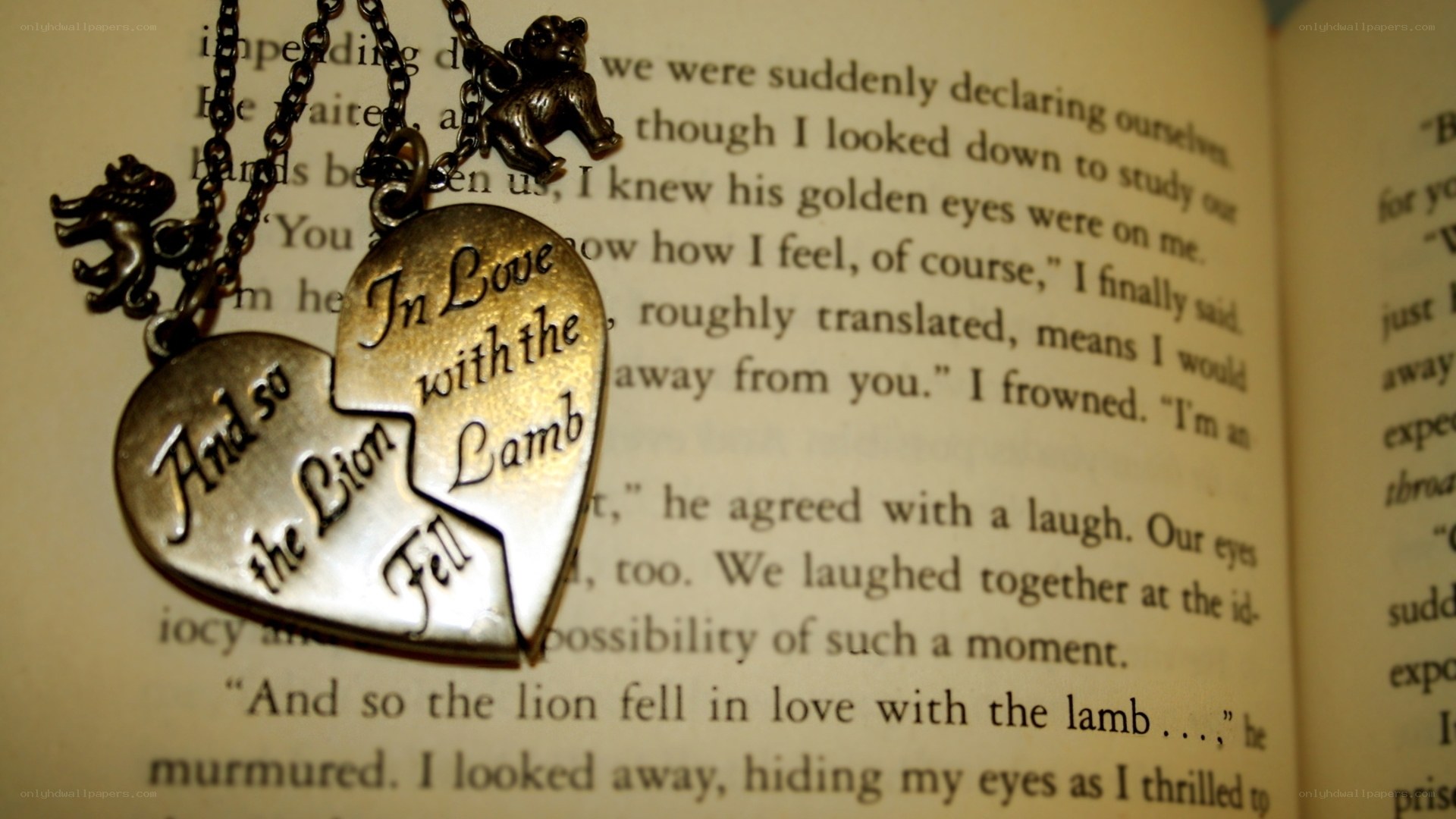 love heart necklace on book