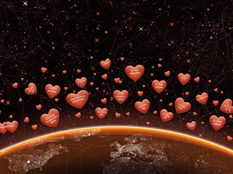Love hearts in space