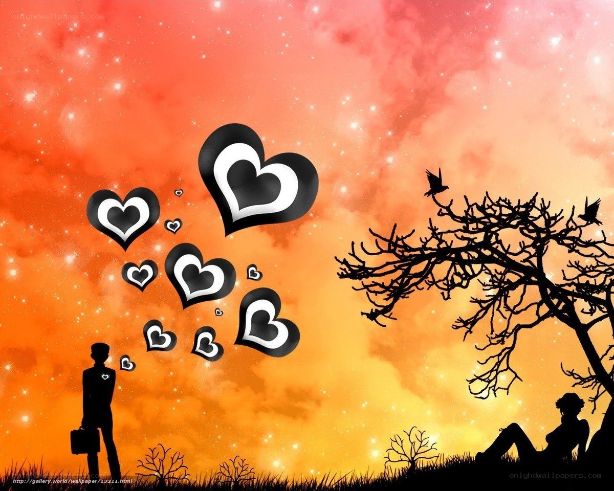 Love hearts in sunset sky