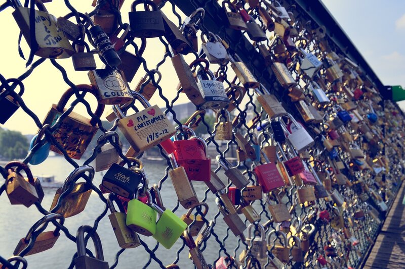 Love Locks on Bridge — Gold, Romantic, Afternoon