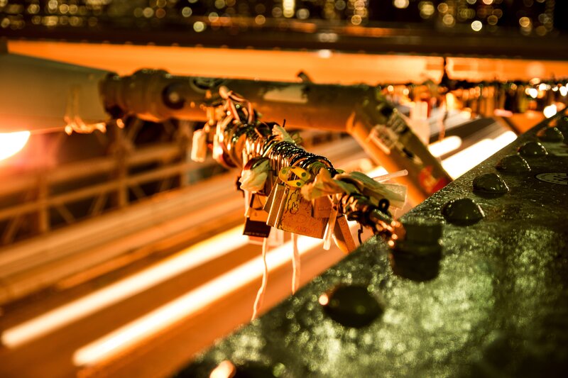 Love Locks on Bridge — Orange