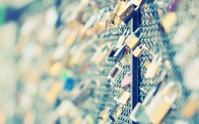 Love Locks on Fence — Blue
