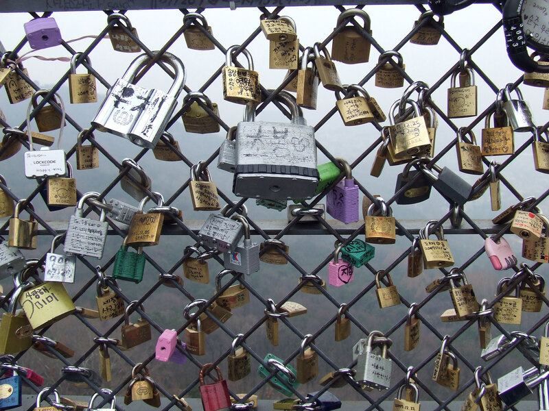 Love Locks on Fence — Gray