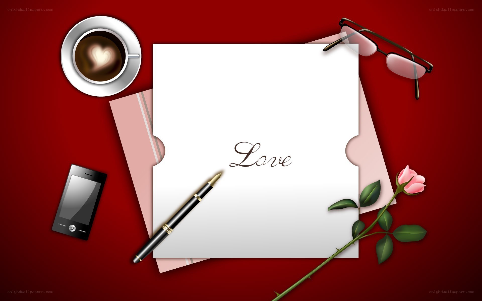 Love note with coffee and rose