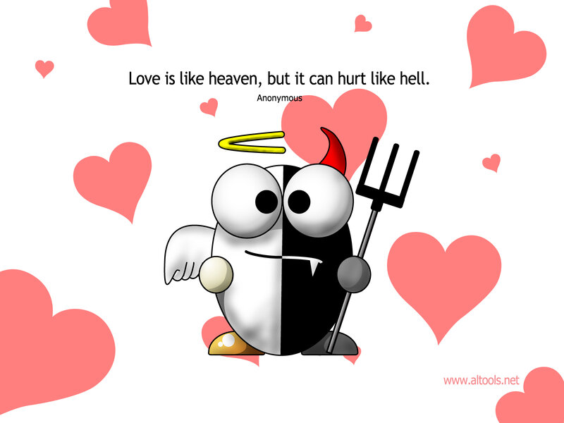 Love quote with angel devil character
