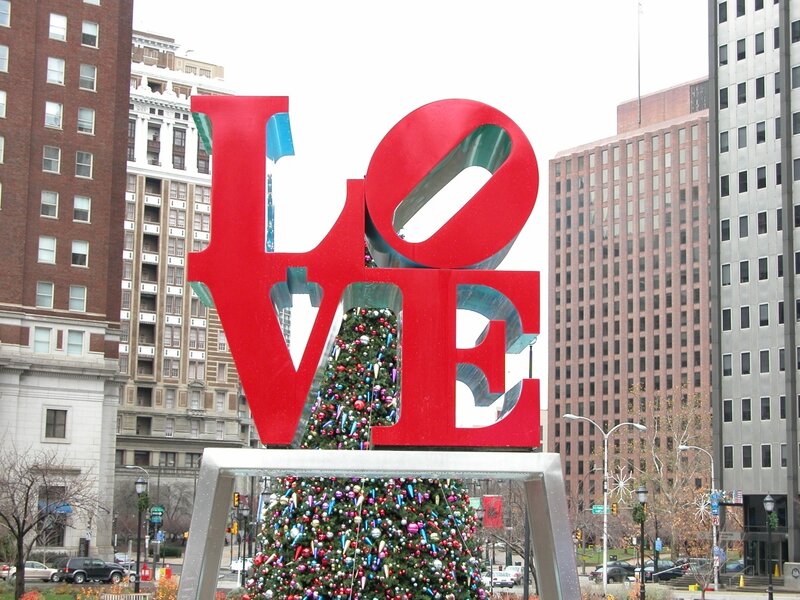 Love sculpture with Christmas tree