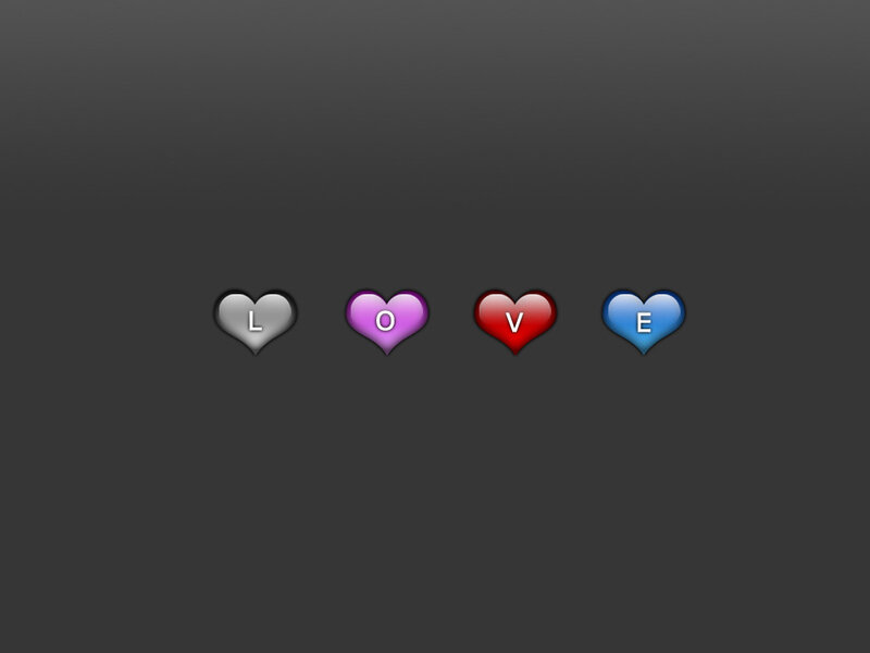 Love spelled with heart icons