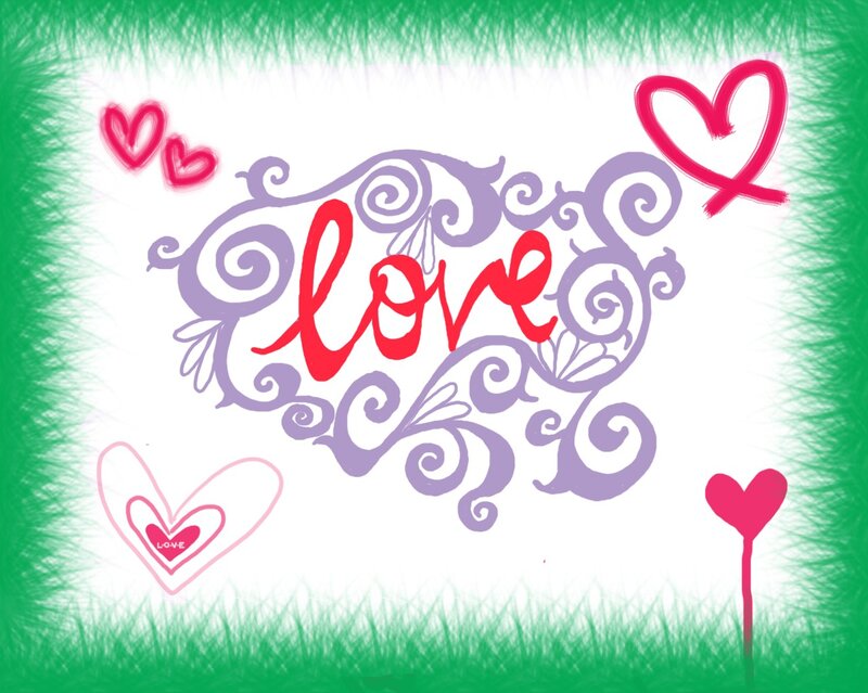 love with hearts and swirls