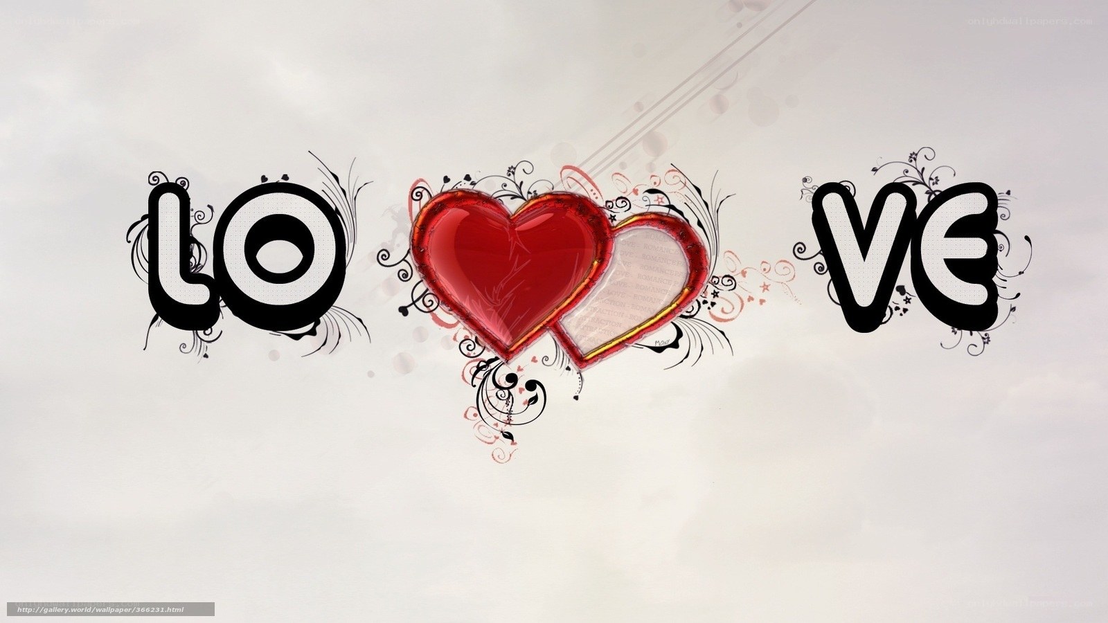 Love with hearts and swirls