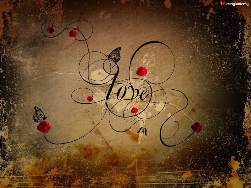 Love with roses and butterflies