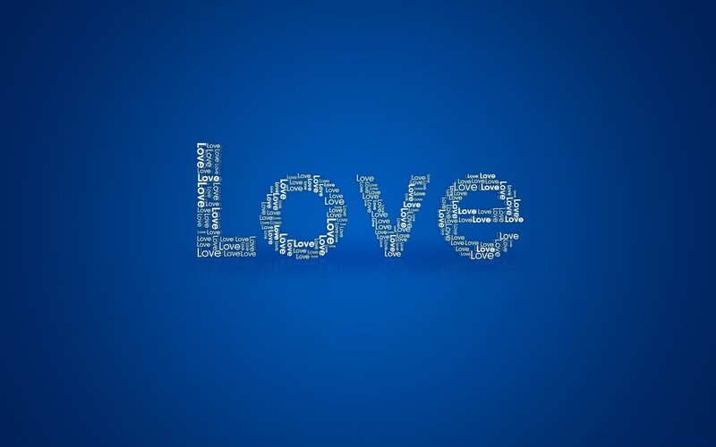 Love word art on blue