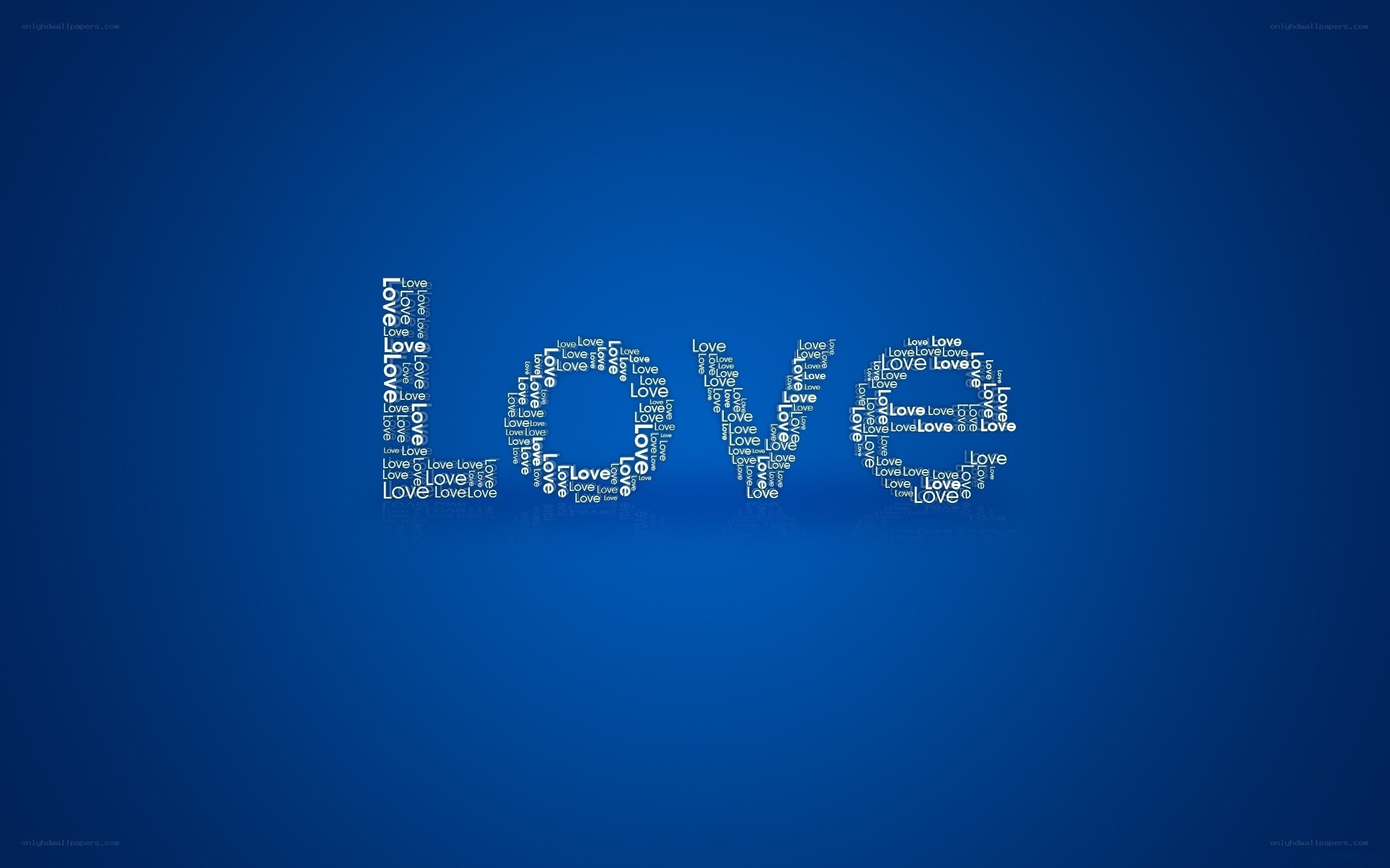 Love word art on blue