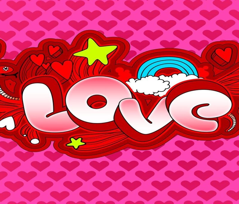Love word art with hearts