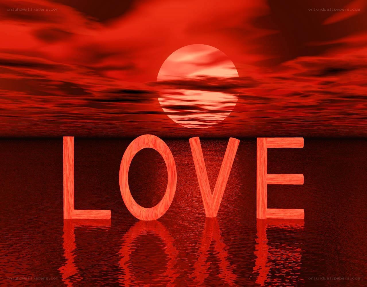 Love word on red sunset