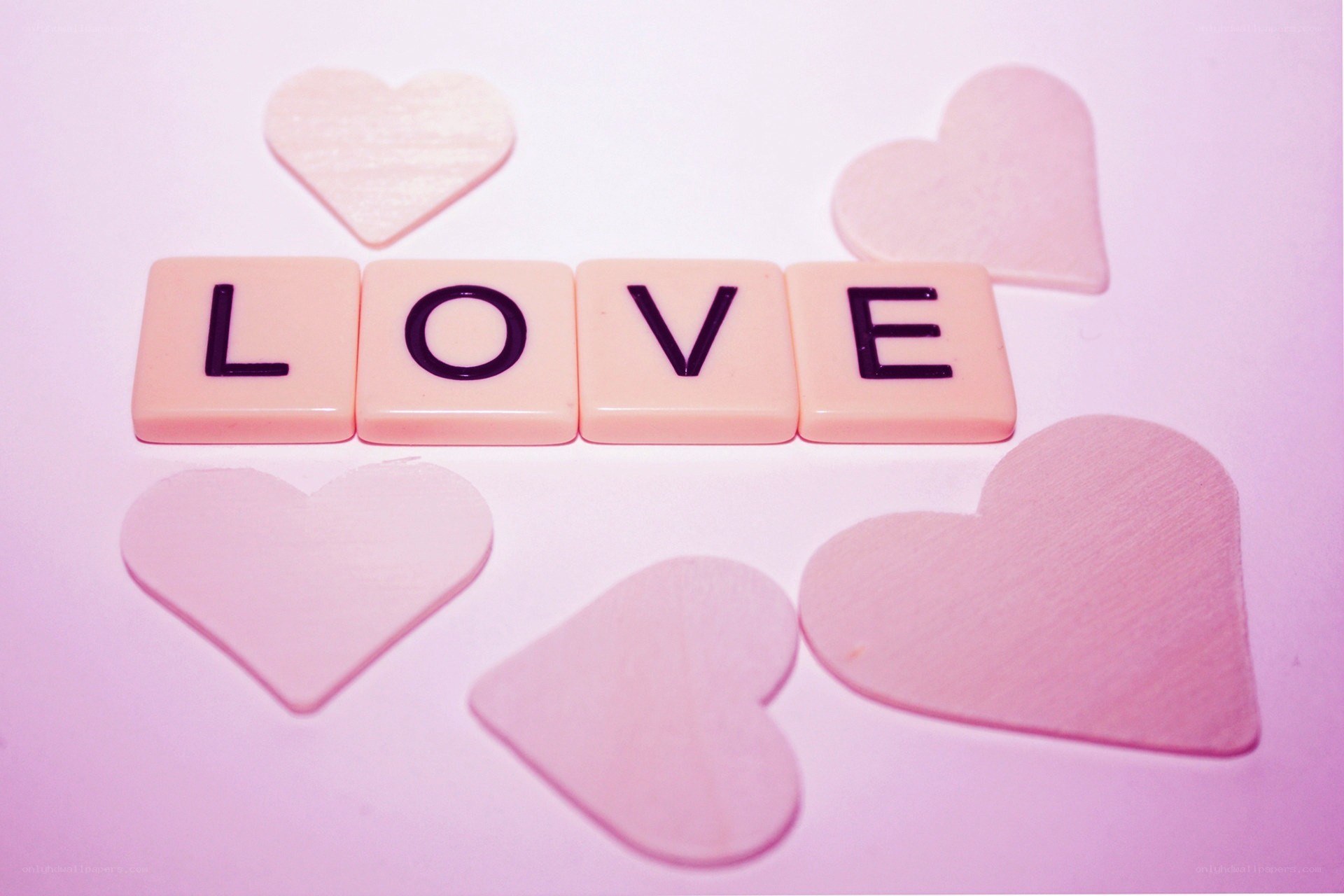 Love word with hearts