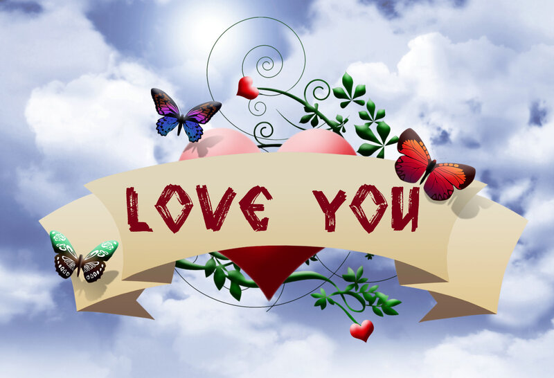 Love you banner with butterflies