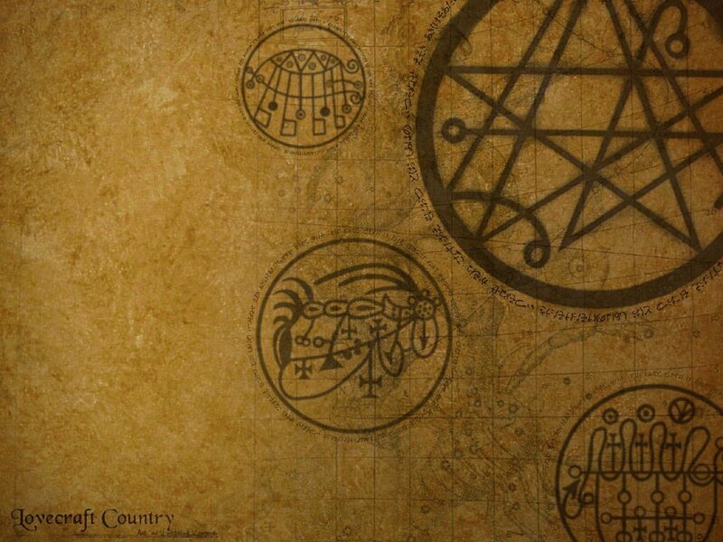 Lovecraftian sigils on aged parchment