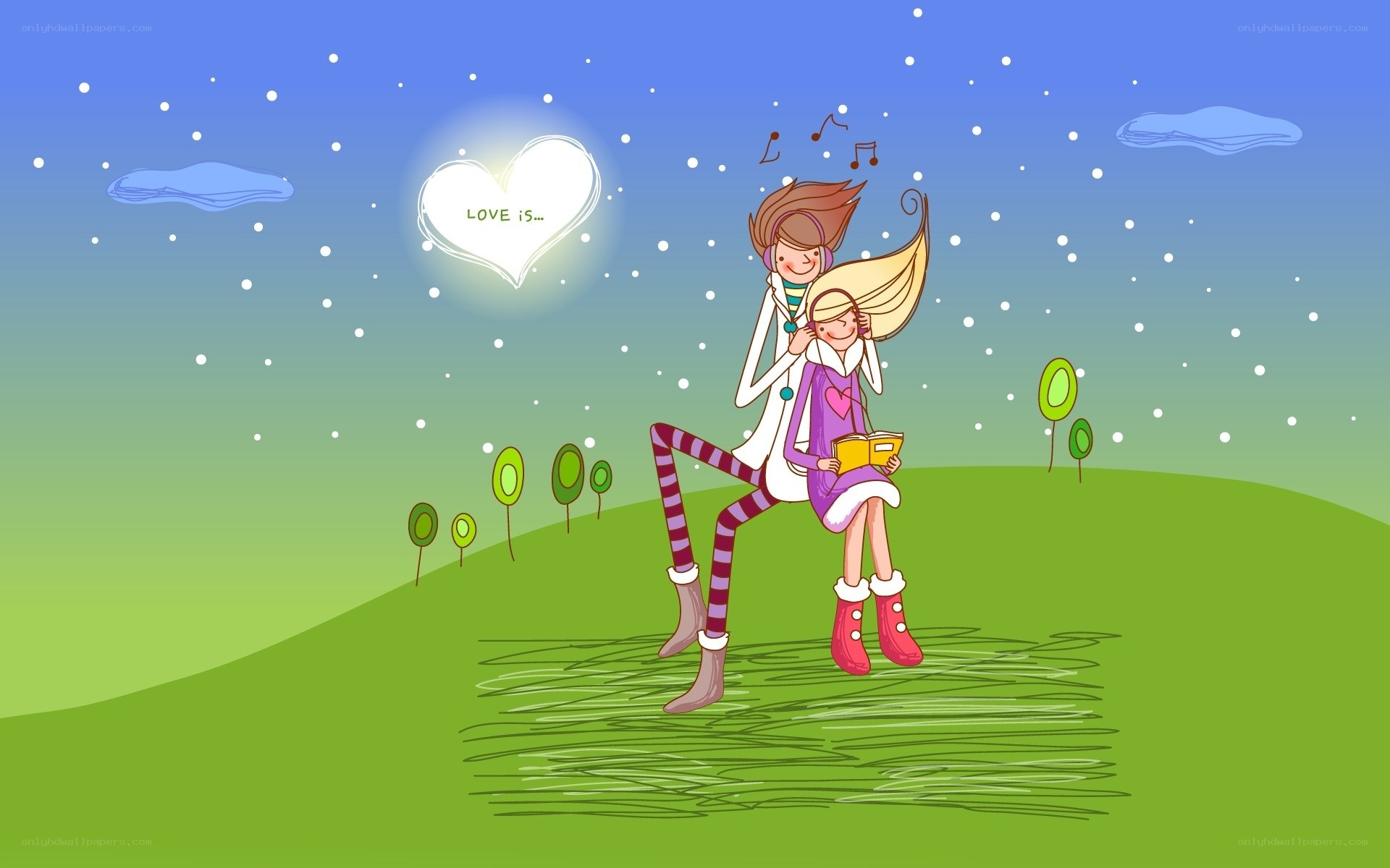 lovers on a hill at night