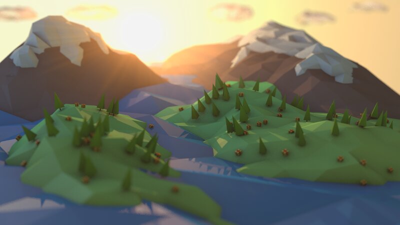 Low-poly Landscape Scene — Green