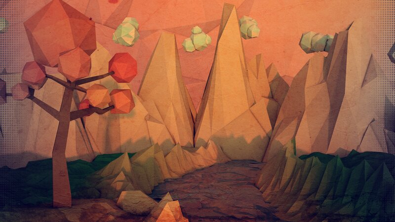 Low-poly Landscape Scene — Orange