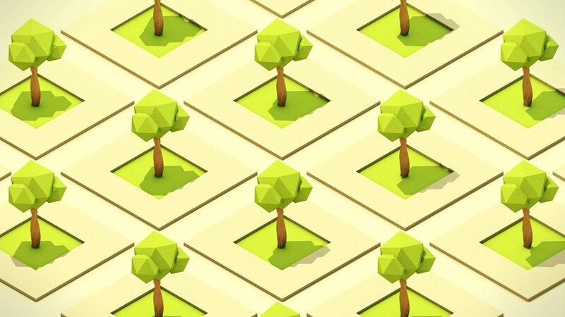 Low-poly trees in grid pattern