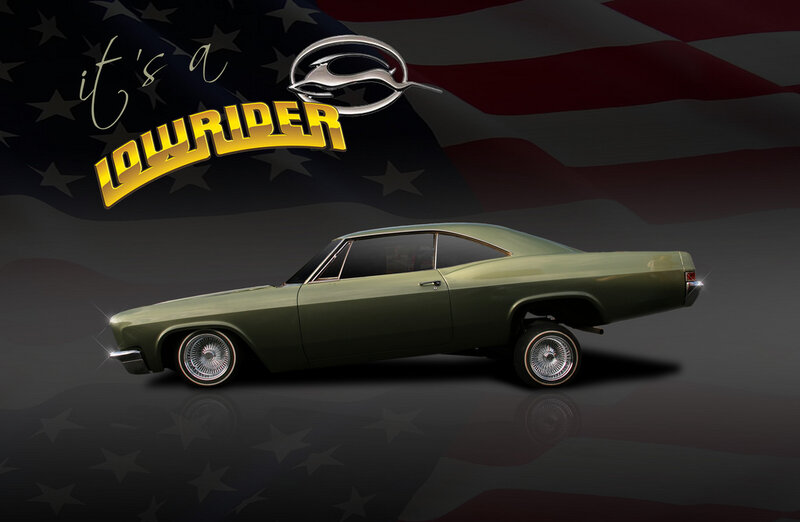Lowrider car with American flag