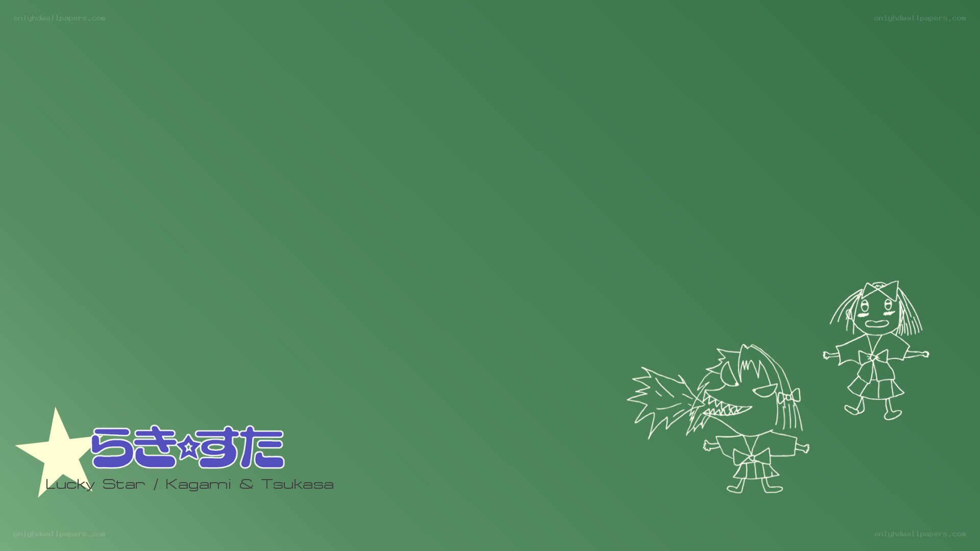 Lucky Star characters on green