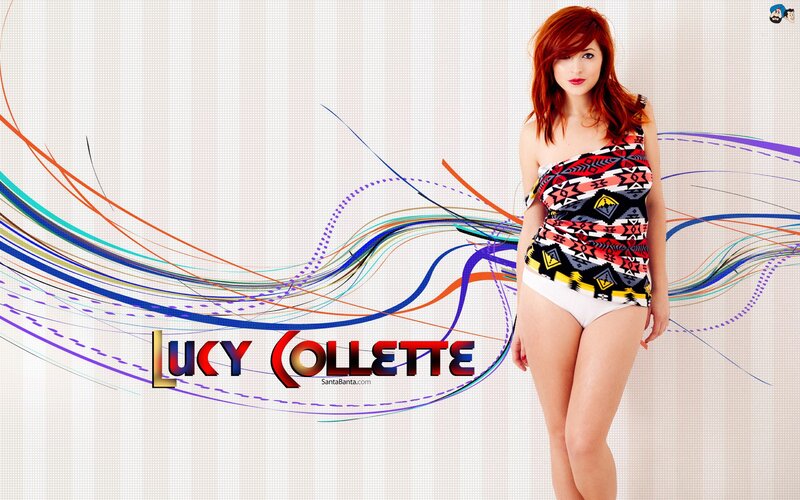Lucy Collette in patterned swimsuit