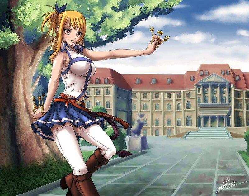 Lucy Heartfilia in the courtyard