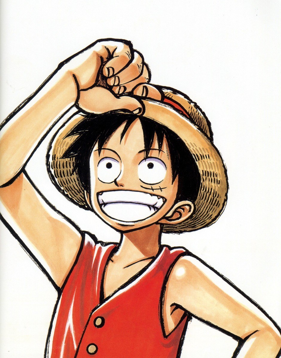 Luffy adjusting his hat
